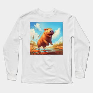 Jumping Capybara Cartoon 1 Long Sleeve T-Shirt